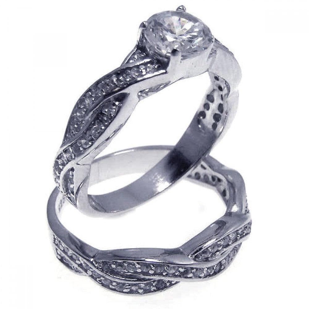 925 Silver Rhodium Plated CZ Ring Pair Set