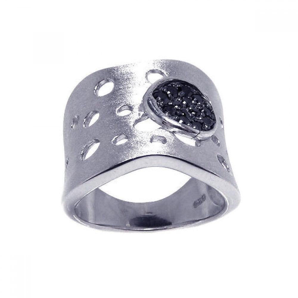 925 Silver Clearance-Rhodium Plated Matte Finish Pave Set Black CZ Ring
