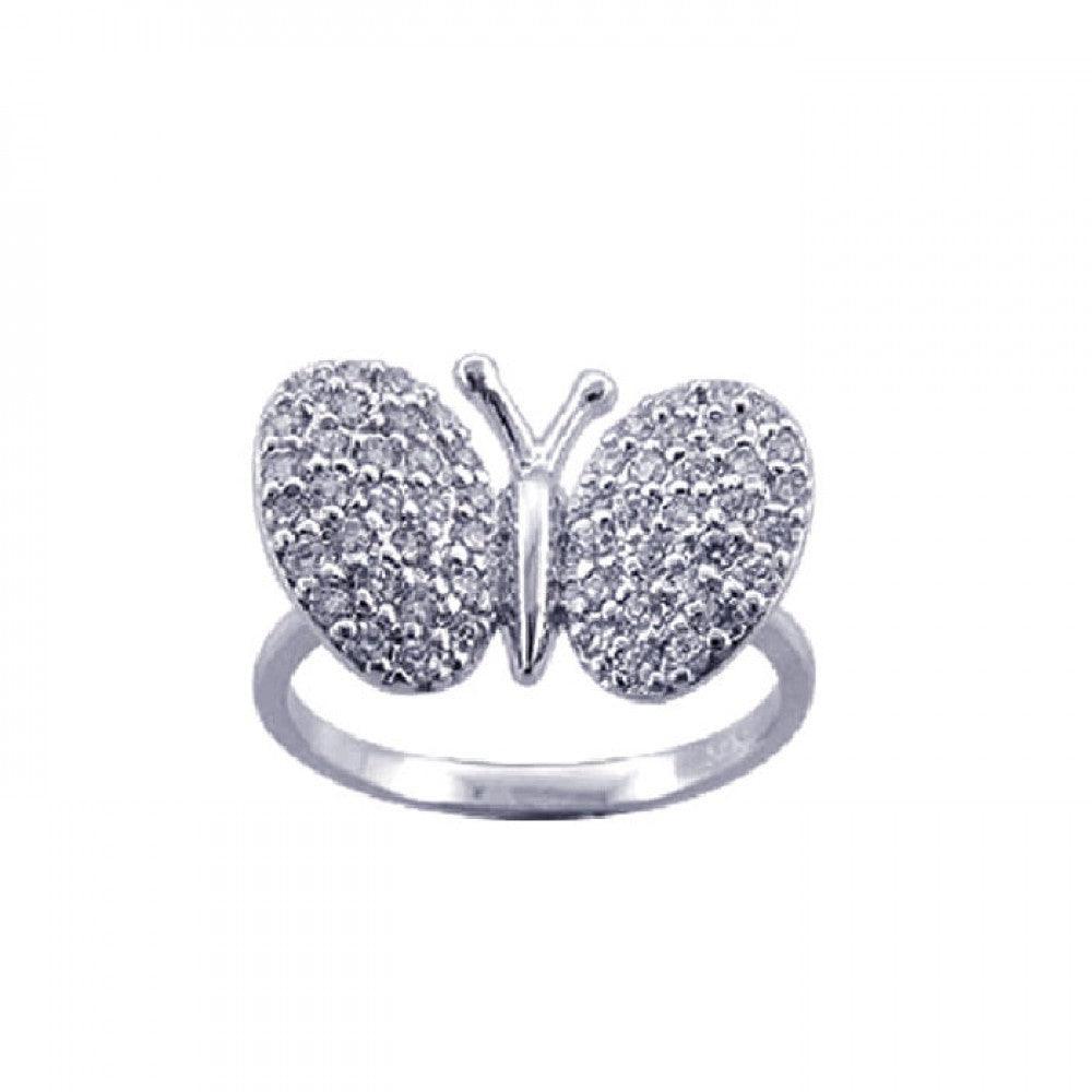 925 Silver Rhodium Plated Pave Set CZ Butterfly Ring