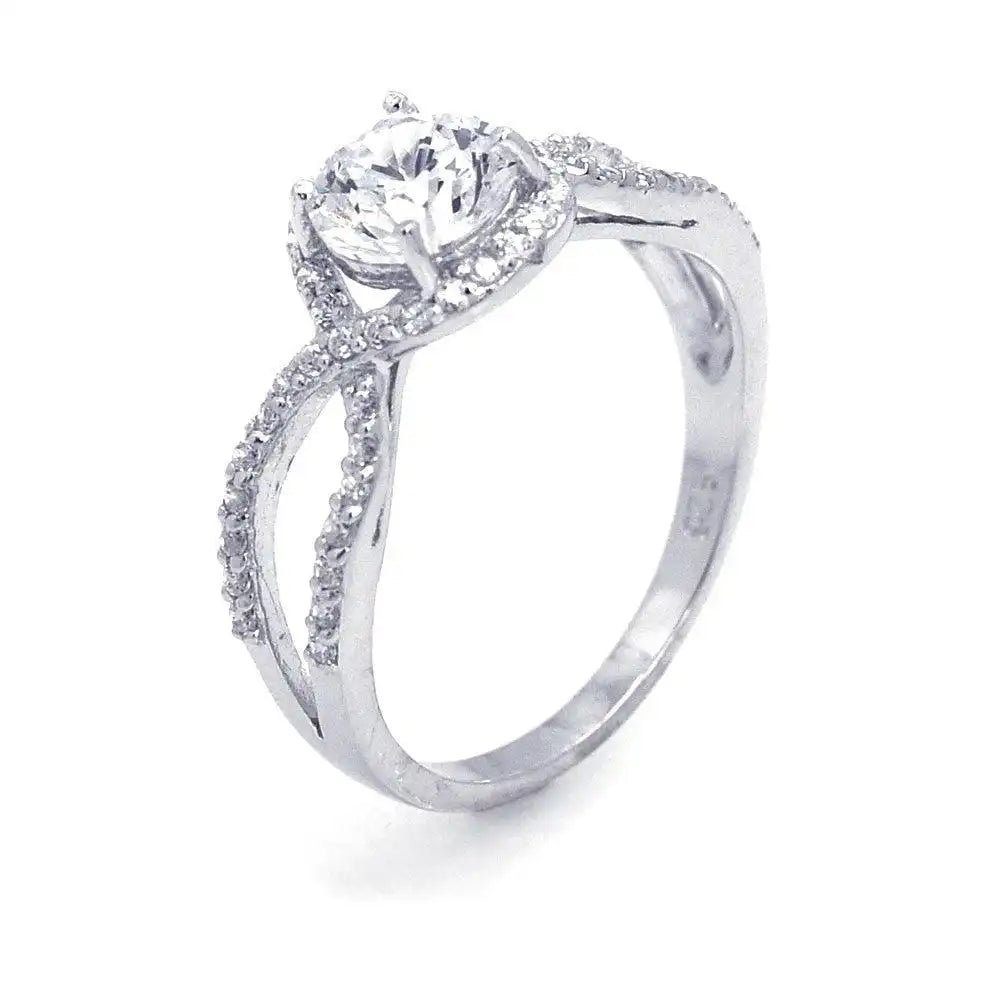 925 Sterling Silver Rhodium Plated Clear Center CZ Intertwining Ring
