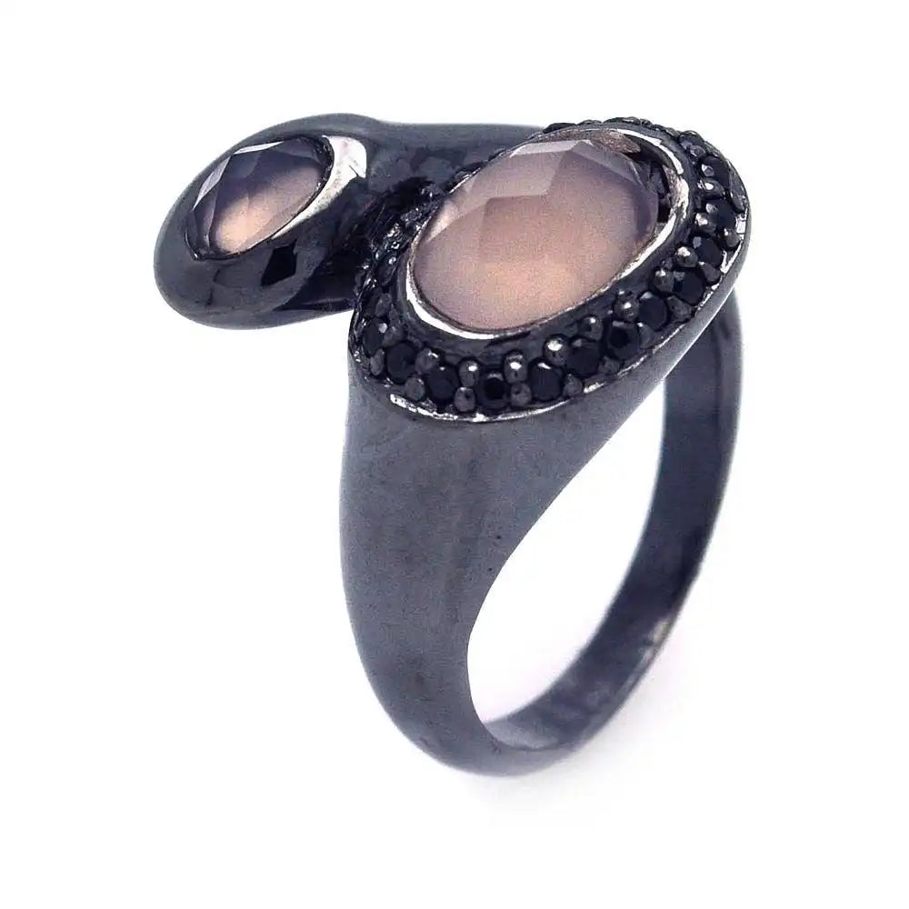 925 Sterling Silver Clearance Rhodium and Black Rhodium Plated Pink Center and Black Cluster CZ Ring