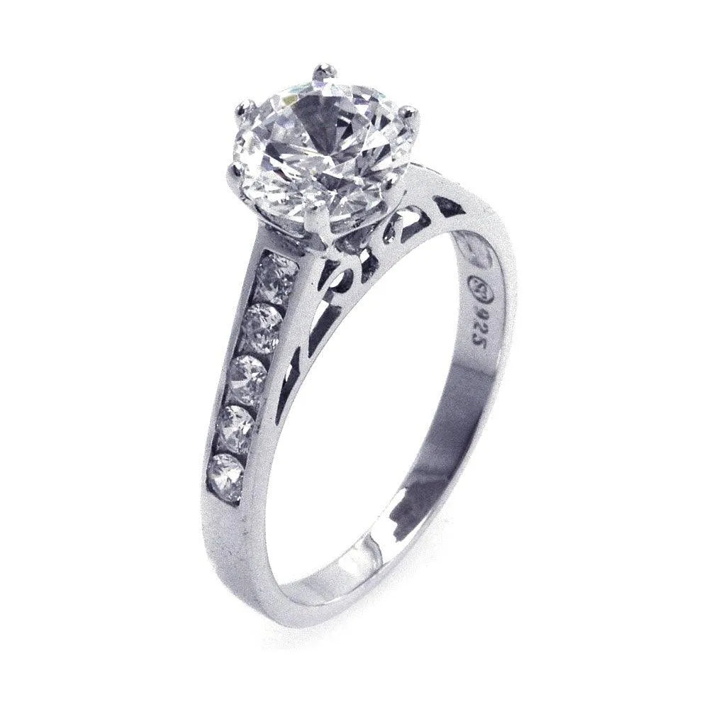 925 Sterling Silver Black Rhodium Plated Round Black Center and Clear CZ Ring