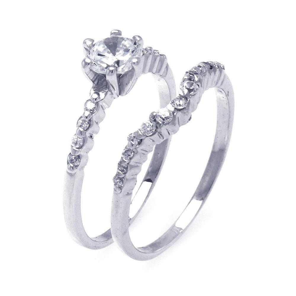 925 Silver Rhodium Plated CZ Matching Ring Pair Set