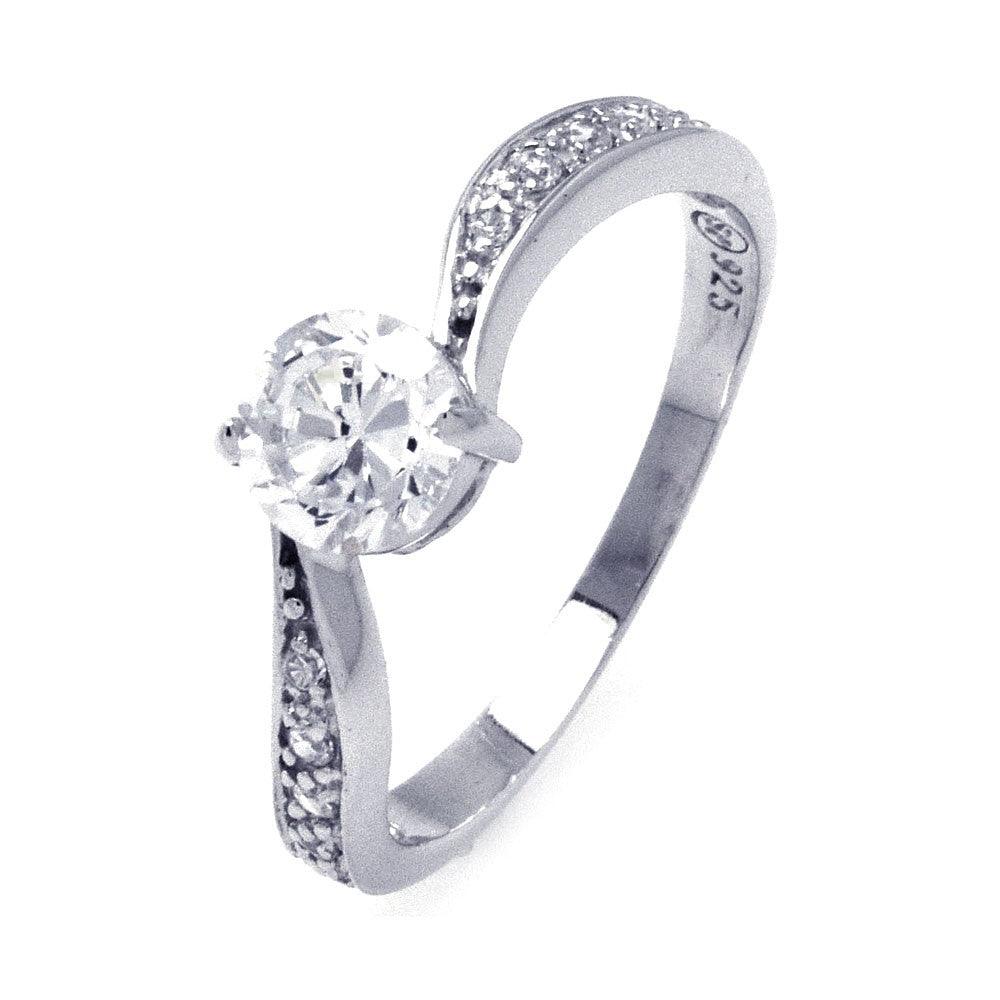 925 Silver Rhodium Plated Channel Set CZ Wave Ring