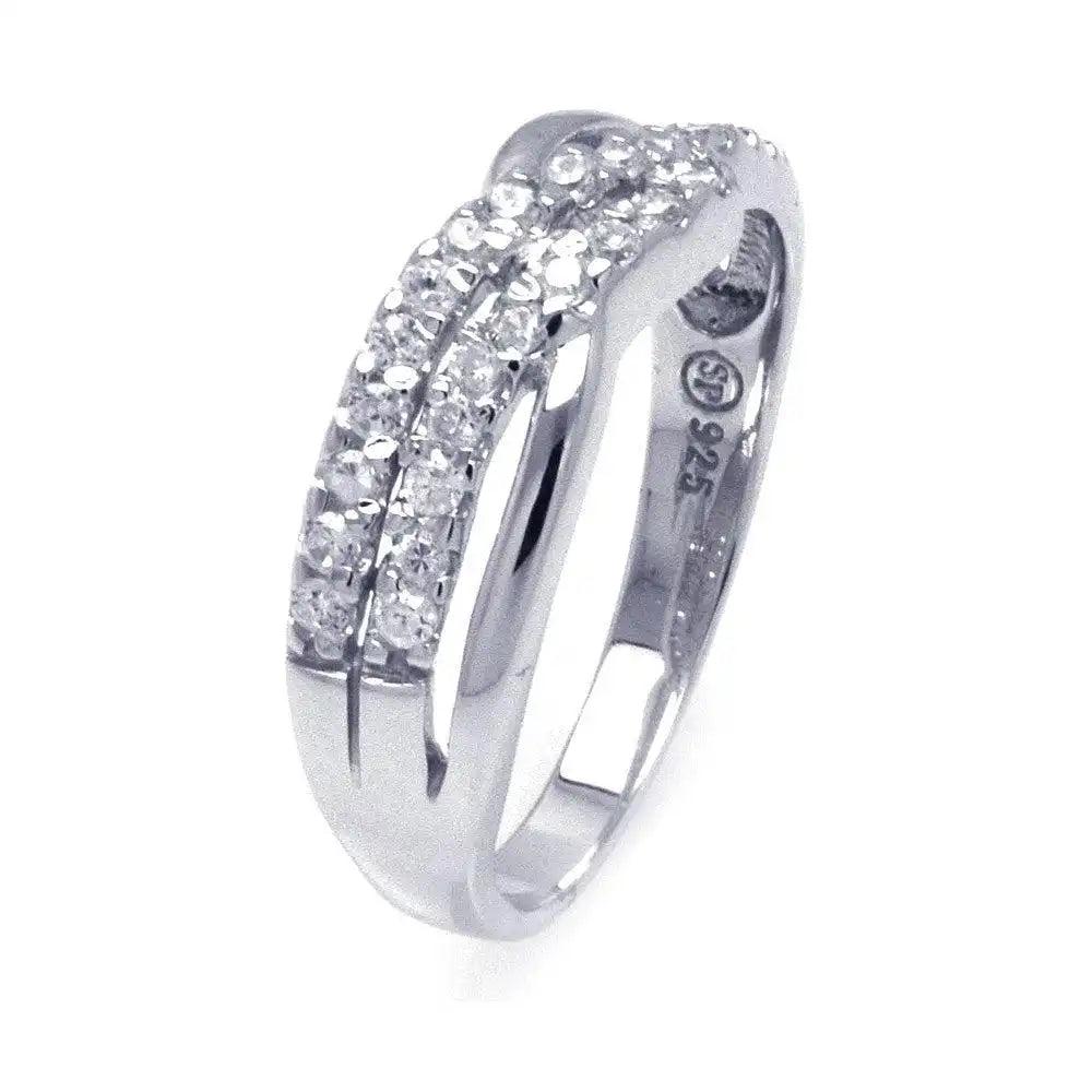 925 Sterling Silver Rhodium Plated CZ Wave Ring