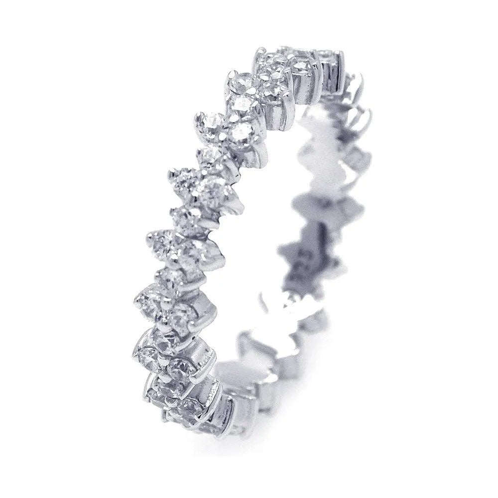 925 Sterling Silver Rhodium Plated Clear Double Sided CZ Stackable Eternity Ring