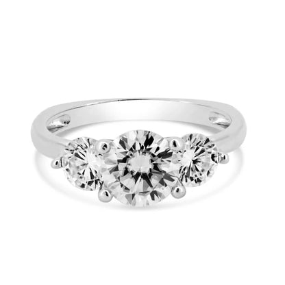 925 Sterling Silver Rhodium Plated Past Present & Future Moissanite Ring