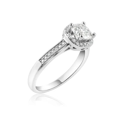 925 Sterling Silver Rhodium Plated 1 Carat Clear Moissanite Ring