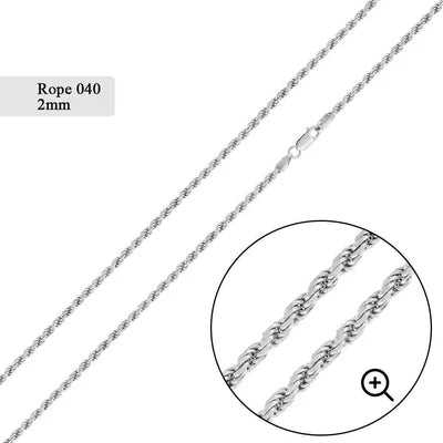 Silver Rope 040 Chain or Bracelet 2mm