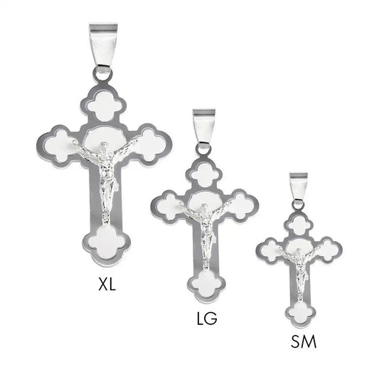 925 Sterling Silver Rhodium Plated High Polished with Matte Finish Rose Cross Pendant
