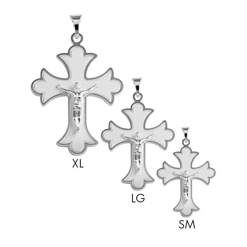 925 Sterling Silver High Polished Matte Finish Cross Patonce Style Pendant