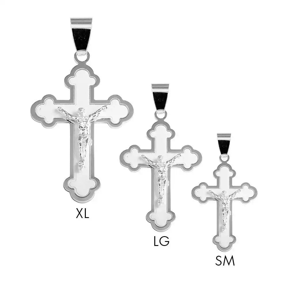 925 Sterling Silver High Polished Matte Finish Budded Cross Style Pendant