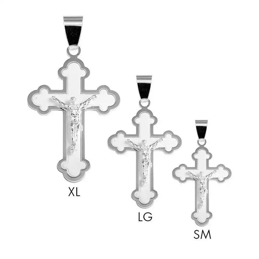 925 Sterling Silver High Polished Matte Finish Budded Cross Style Pendant