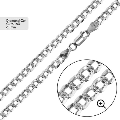 Silver Curb 160 1 Side Diamond Cut 1 Side Plain Chain or Bracelet 6.1mm