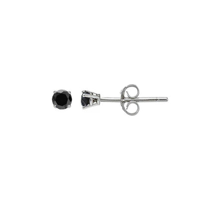 925 Sterling Silver Rhodium Plated Round Basket Black CZ Stud Earring