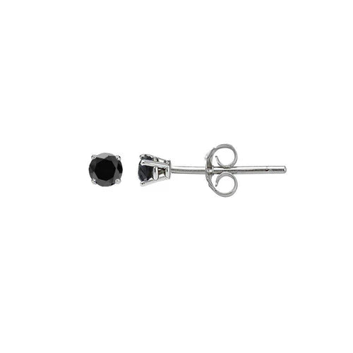 925 Sterling Silver Rhodium Plated Round Basket Black CZ Stud Earring