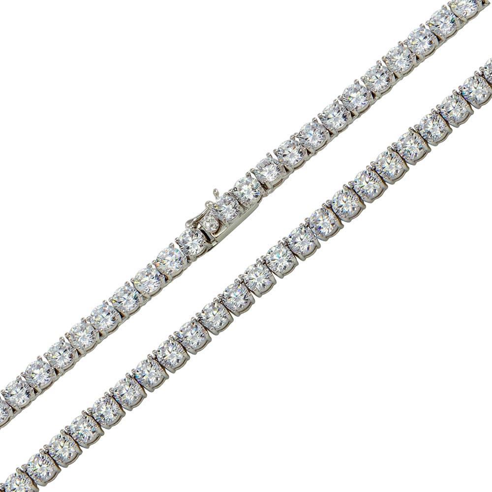 925 Sterling Silver Round CZ Tennis Necklace and Bracelet 5mm