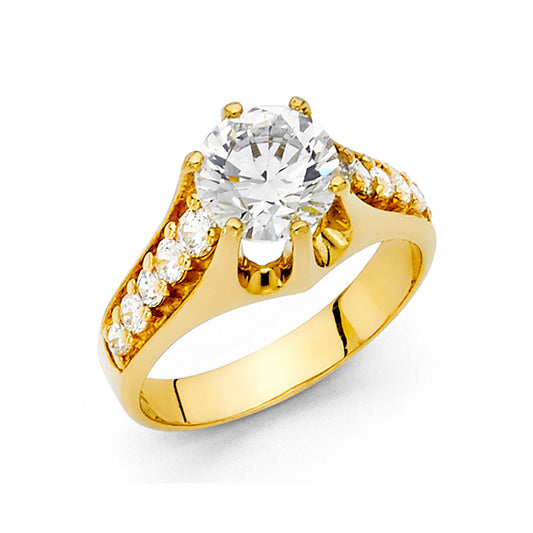 14K Yellow Gold Cubic Zirconia Solitaire Engagement Ring