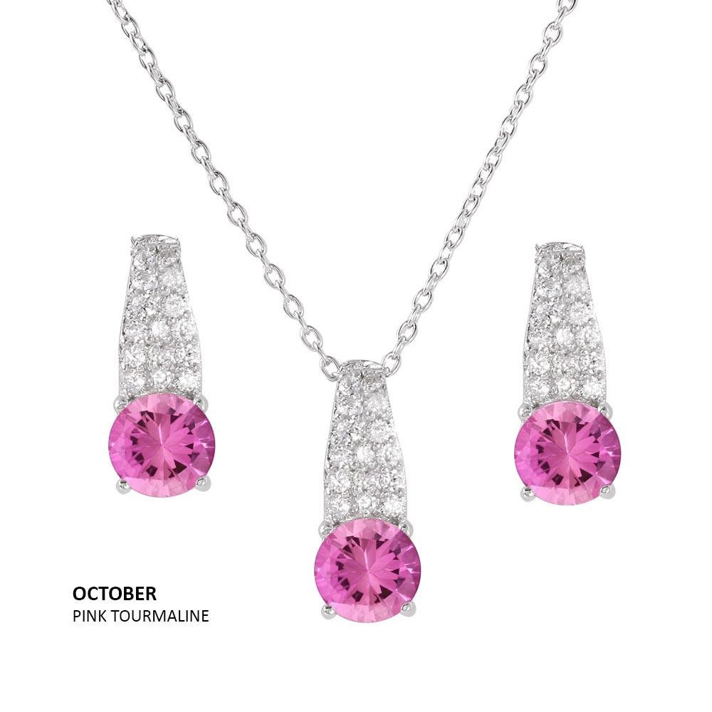 925 Sterling Silver Rhodium Plated Teardrop CZ Birthstone Set