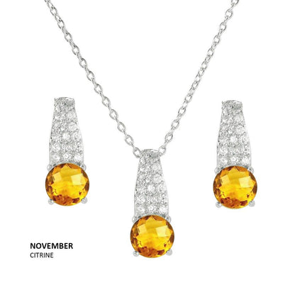 925 Sterling Silver Rhodium Plated Teardrop CZ Birthstone Set