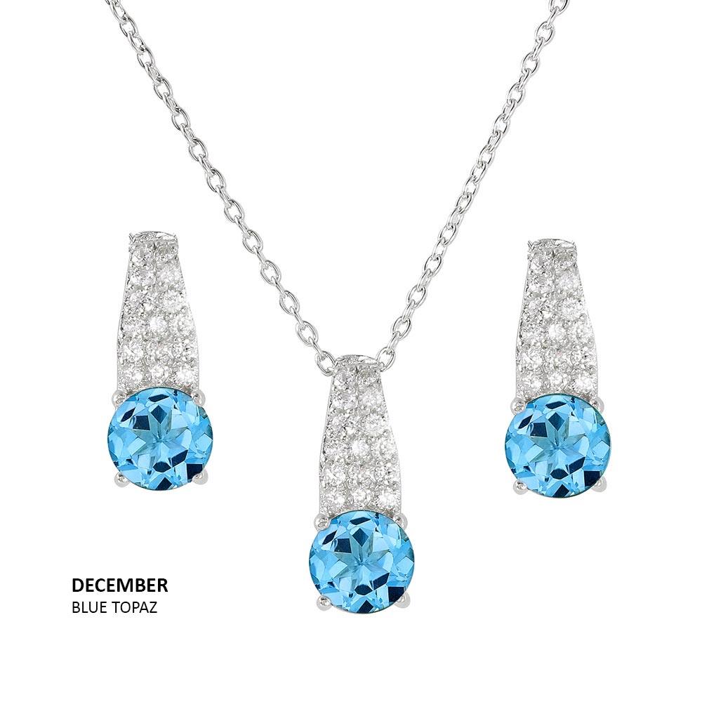 925 Sterling Silver Rhodium Plated Teardrop CZ Birthstone Set