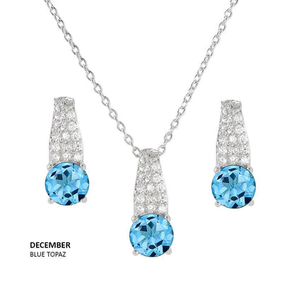 925 Sterling Silver Rhodium Plated Teardrop CZ Birthstone Set