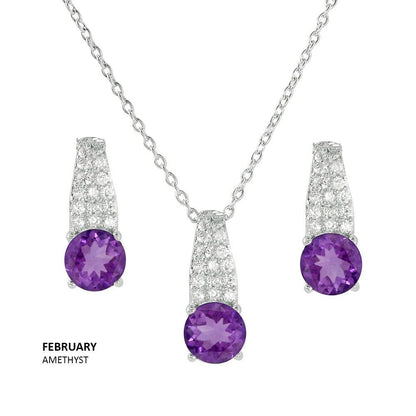 925 Sterling Silver Rhodium Plated Teardrop CZ Birthstone Set