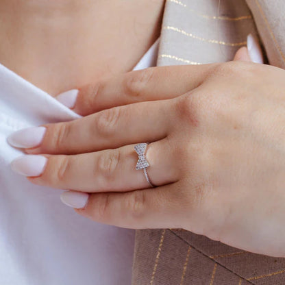 925 Sterling Silver Rhodium Plated CZ Bow Tie Ring