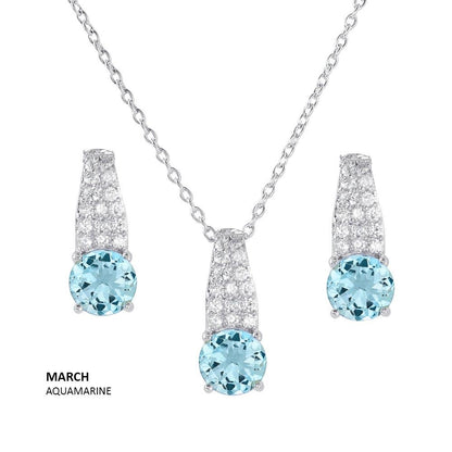 925 Sterling Silver Rhodium Plated Teardrop CZ Birthstone Set