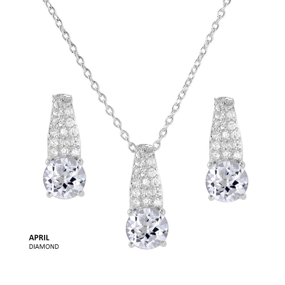 925 Sterling Silver Rhodium Plated Teardrop CZ Birthstone Set