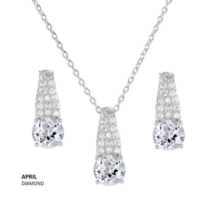 925 Sterling Silver Rhodium Plated Teardrop CZ Birthstone Set