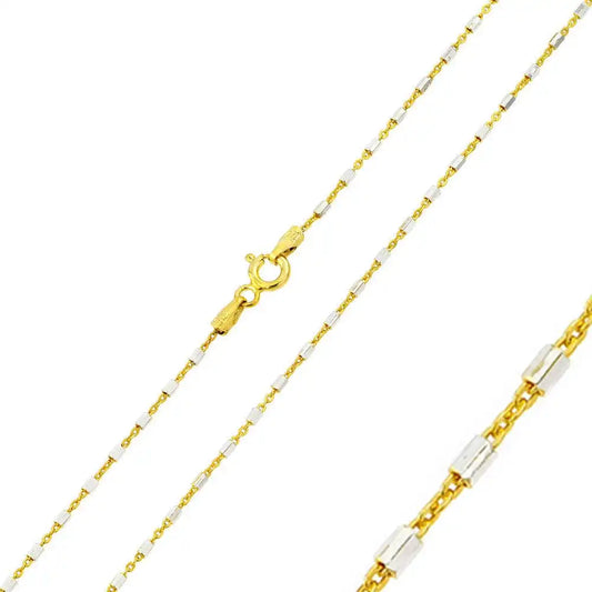 925 Sterling Silver Gold Plated 2 Toned DC Tube Link Chain 1.3mm