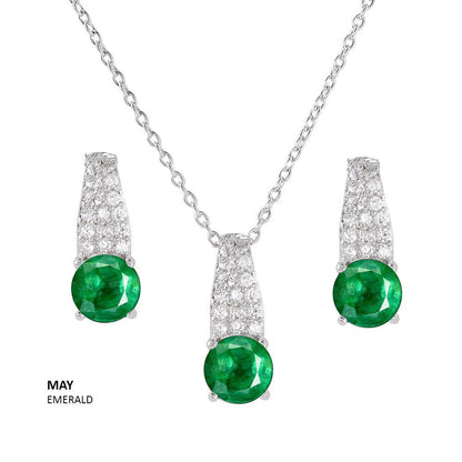 925 Sterling Silver Rhodium Plated Teardrop CZ Birthstone Set