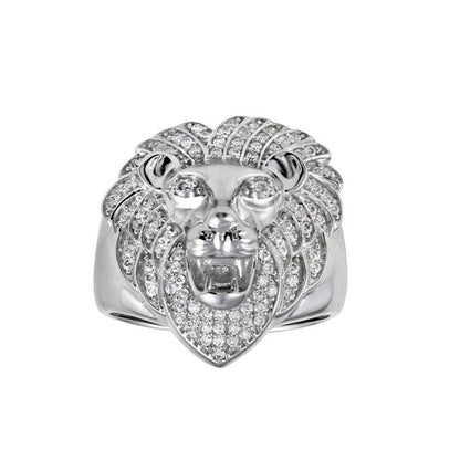 925 Sterling Silver Rhodium Plated Lion CZ Ring