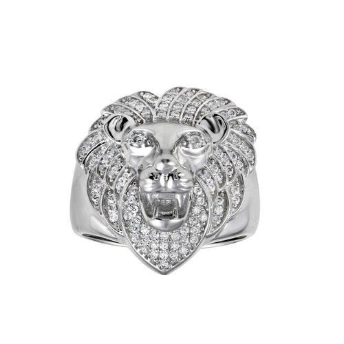 925 Sterling Silver Rhodium Plated Lion CZ Ring