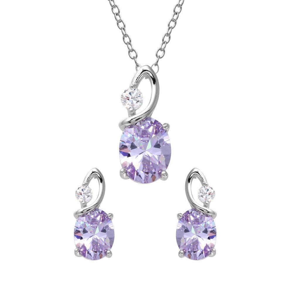 925 Sterling Silver Rhodium Plated Twisted Oval Birthstone Set