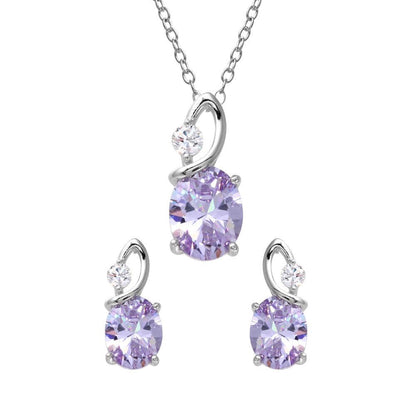 925 Sterling Silver Rhodium Plated Twisted Oval Birthstone Set