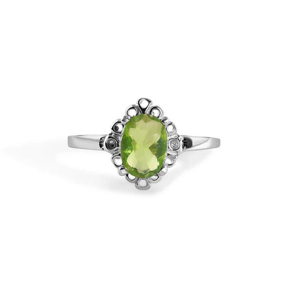 925 Sterling Silver Rhodium Plated Oval Filagree Birthstone Ring