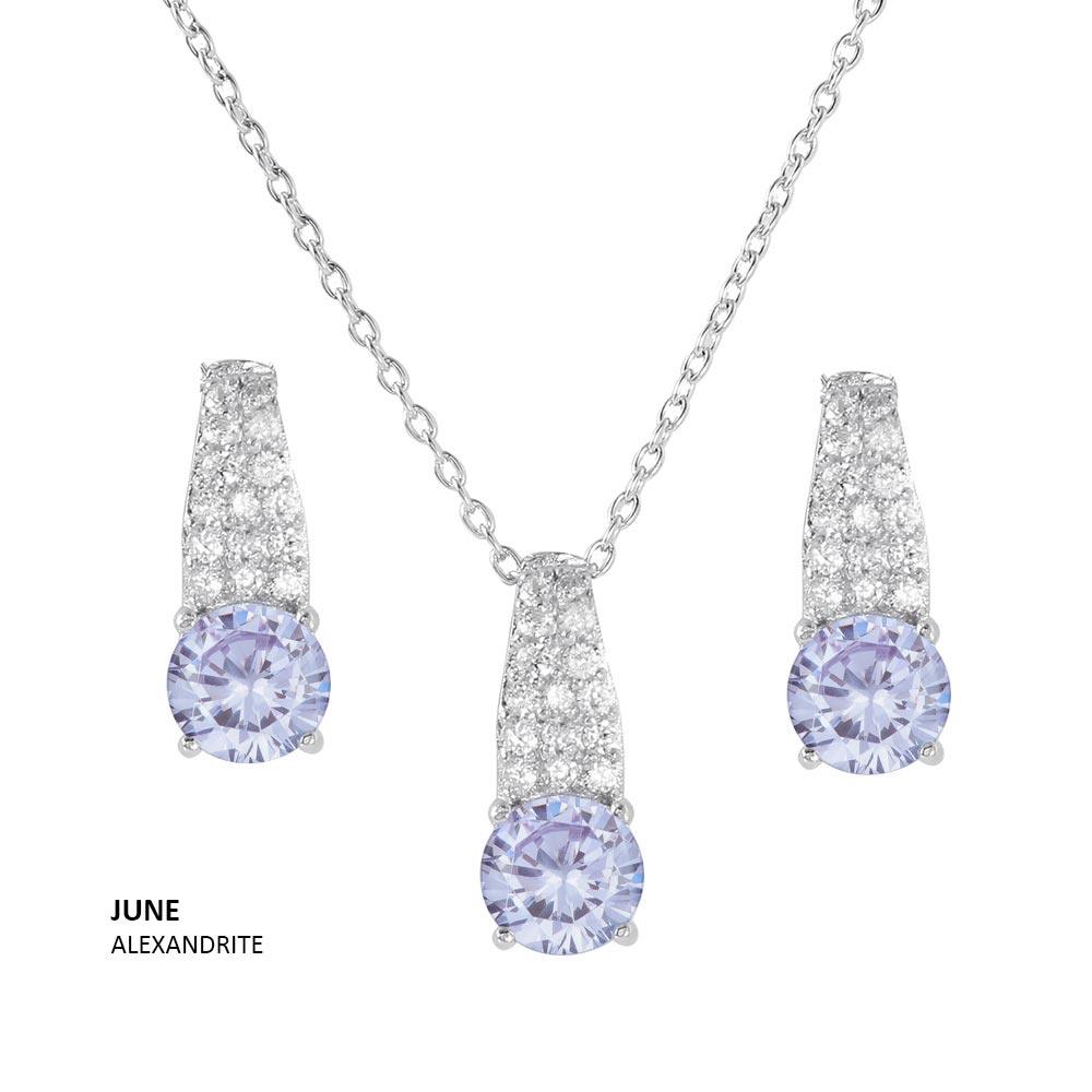 925 Sterling Silver Rhodium Plated Teardrop CZ Birthstone Set