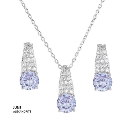925 Sterling Silver Rhodium Plated Teardrop CZ Birthstone Set
