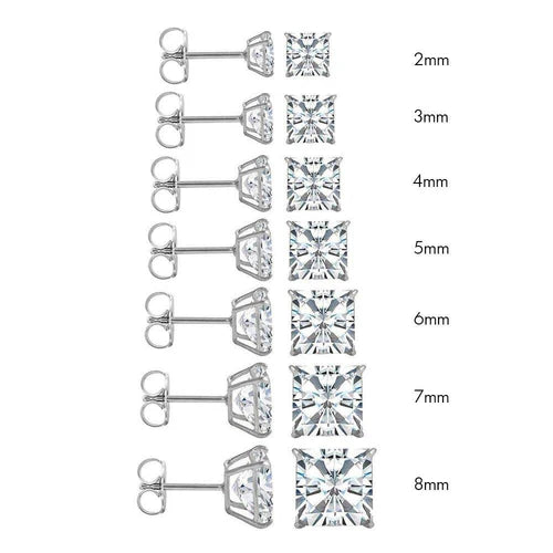 14 Karat White Gold Push Backing Square Stud Earring
