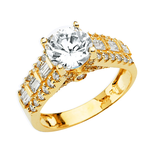 14K Yellow Gold Round & Baguette Cubic Zirconia Women's Engagement Ring