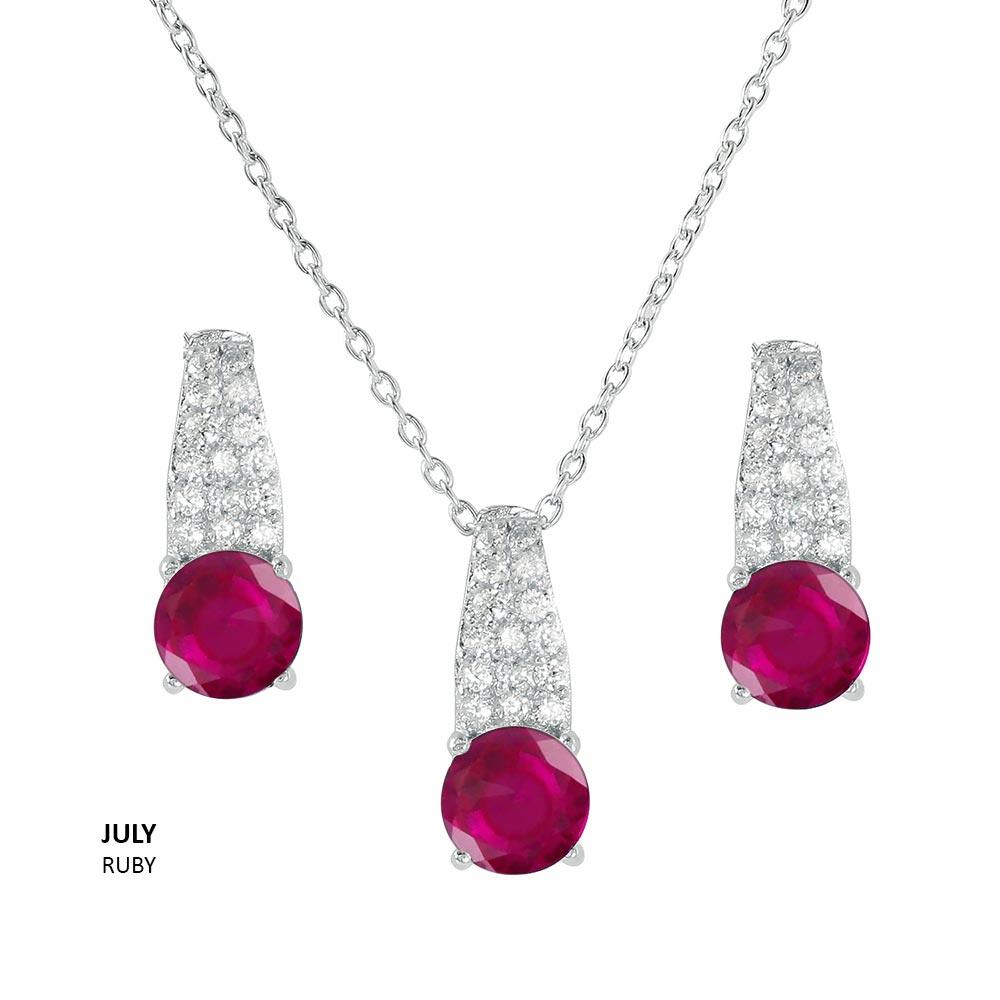 925 Sterling Silver Rhodium Plated Teardrop CZ Birthstone Set