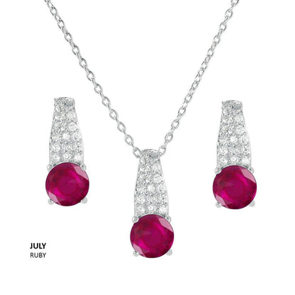 925 Sterling Silver Rhodium Plated Teardrop CZ Birthstone Set