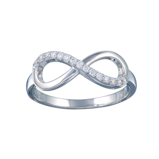925 Sterling Silver Rhodium Plated Clear CZ Infinity Ring