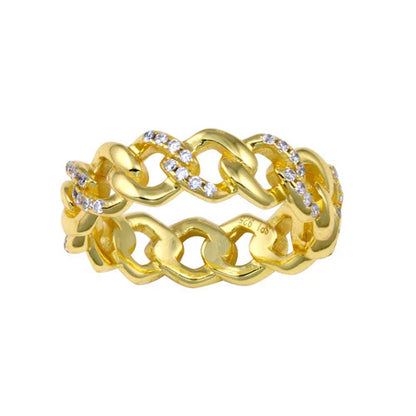 925 Sterling Silver Gold Plated Curb Design Link Ring 5.8mm