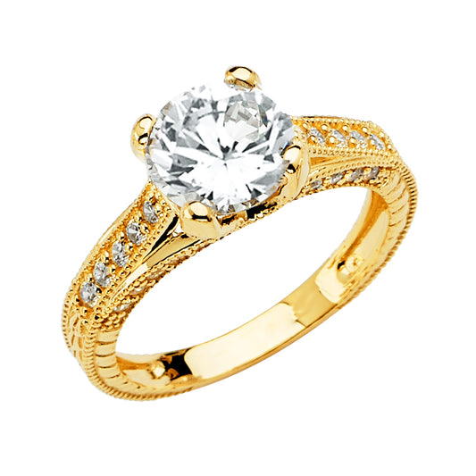 14K Yellow Gold Cubic Zirconia Vintage-Style Engagement Ring
