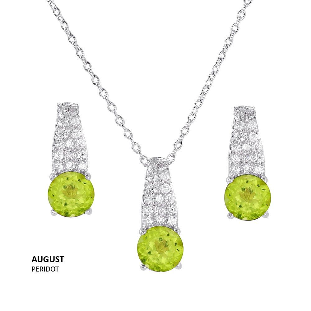 925 Sterling Silver Rhodium Plated Teardrop CZ Birthstone Set