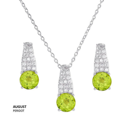 925 Sterling Silver Rhodium Plated Teardrop CZ Birthstone Set