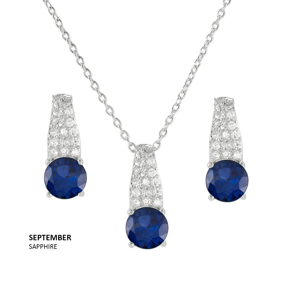 925 Sterling Silver Rhodium Plated Teardrop CZ Birthstone Set